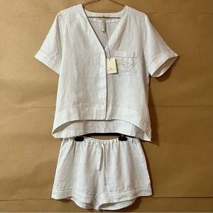 Women's White Linen Pajama Set